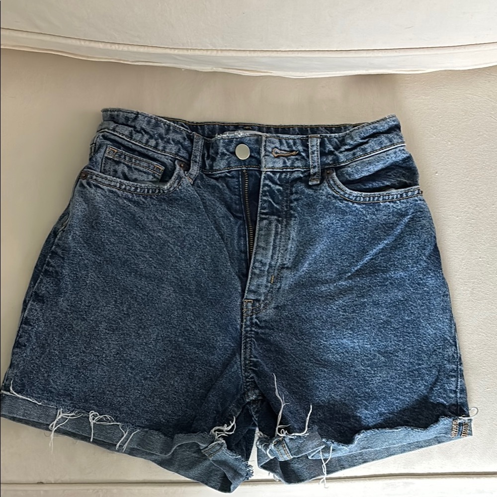 H&M Blue Jean Shorts High Waist Relaxed Fit